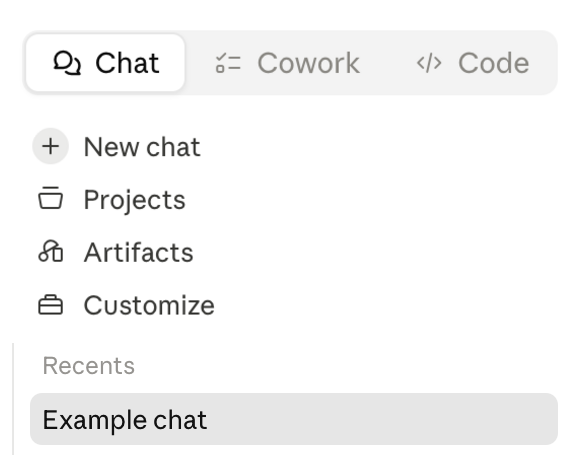 The sidebar showing New chat, Projects, Artifacts and Customize at the top, with saved chats listed under Recents.